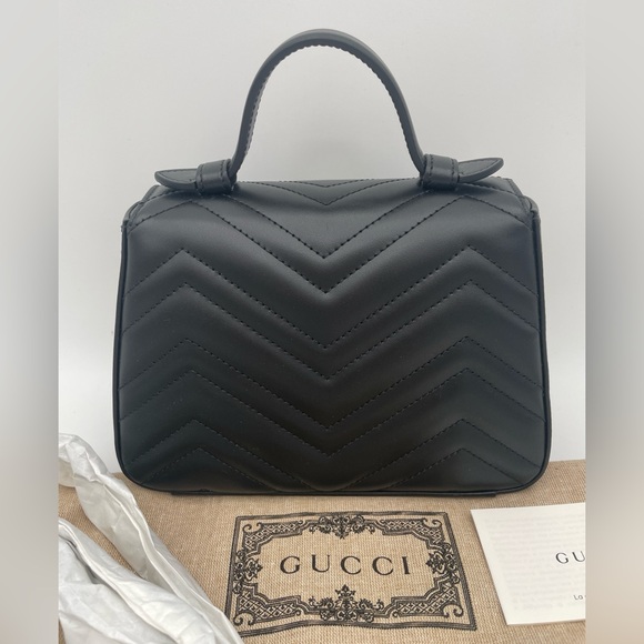 NEW! GUCCI MARMONT TOP HANDLE MATELASSE BLACK SHOULDER CROSSBODY BAG AUTHENTIC - Picture 6 of 14